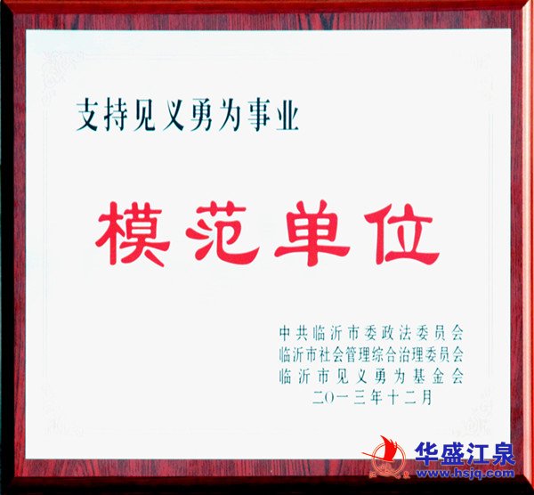 华盛bmw宝马在线电子游戏集团荣获 “临沂市支持见义勇为事业模范单位”荣誉称号